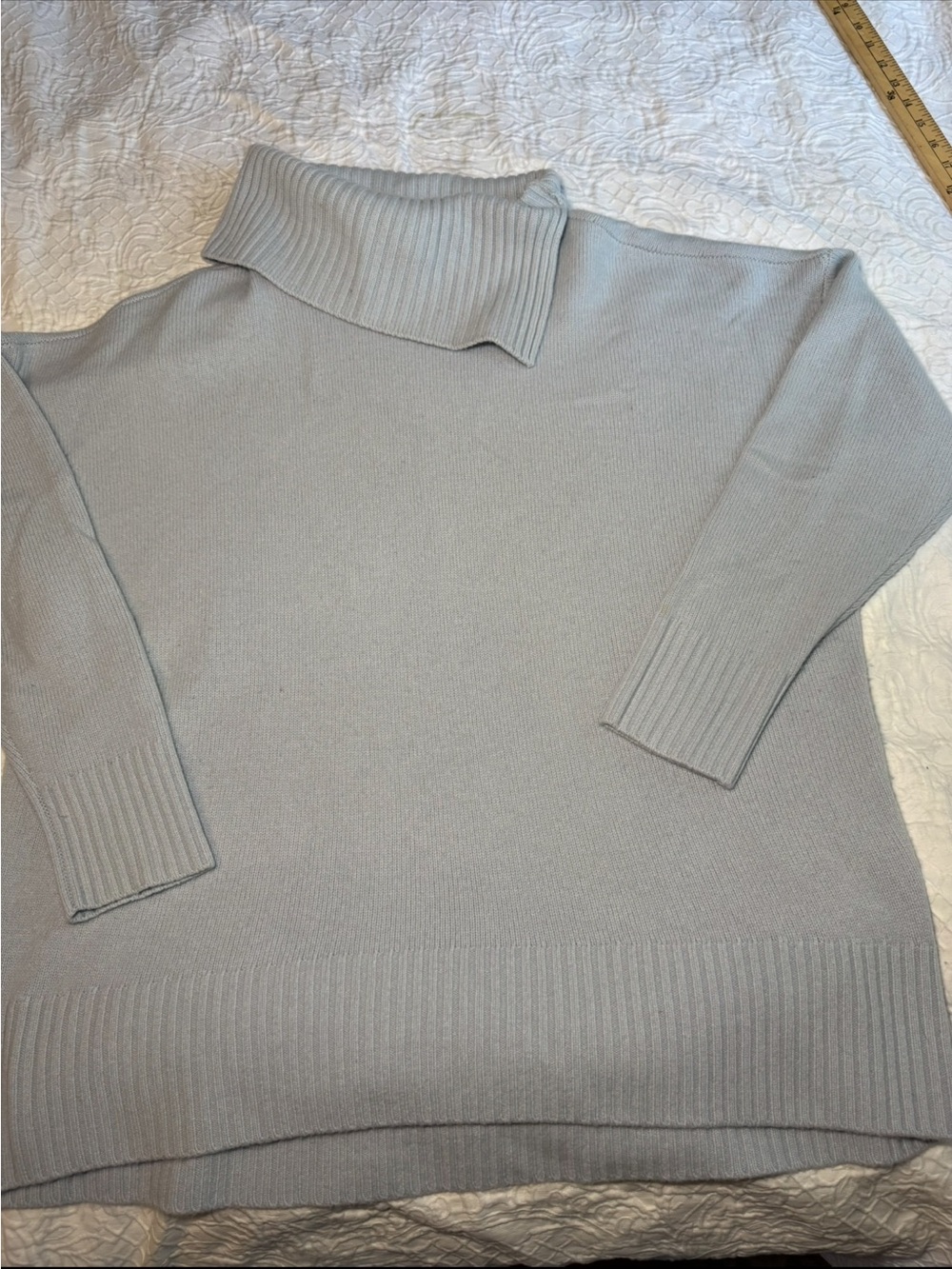 Nordstrom Signature Sweater Womens XL Blue Gray 100% Cashmere fold turtleneck